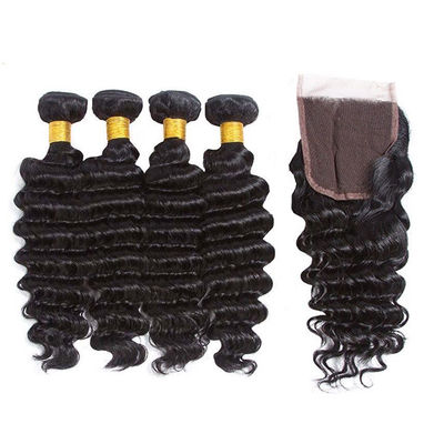 Grade 12A Deep Wave Virgin Human Hair Bundles 95-100g met afsluiting op maat