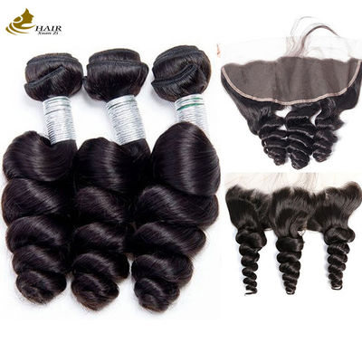 Loose Wave Braziliaanse Kinky Curly Virgin Hair Pack met Frontal Lace Closure