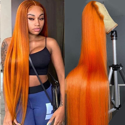 Ginger Orange Straight Lace Front Mensenhaar Peruken Vooropgepikt Voor Vrouwen