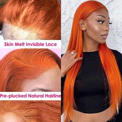 Ginger Orange Straight Lace Front Mensenhaar Peruken Vooropgepikt Voor Vrouwen