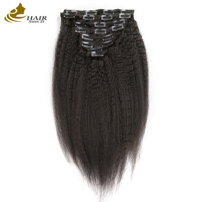 Natuurlijke zwarte haarverlengingen Weave Clip In Long Kinky Straight ODM