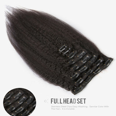 Natuurlijke zwarte haarverlengingen Weave Clip In Long Kinky Straight ODM