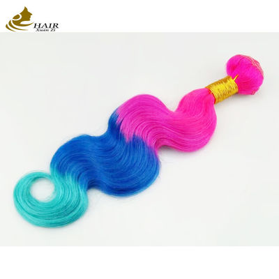 Op maat gemaakt Ombre Human Hair Extensions Bouncy Purple Blauw Kleur