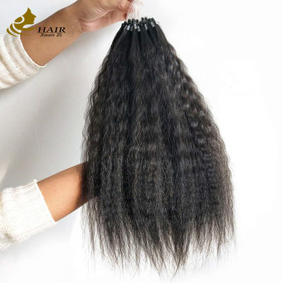 Kinky Straight Prebonded Nano Human Hair Extensions Natuurlijk Zwart 18 inch