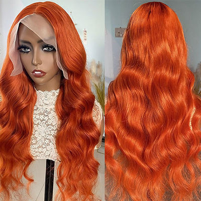 Oranje Ginger Mensenhaar losse golf aangepaste kant voorperuken