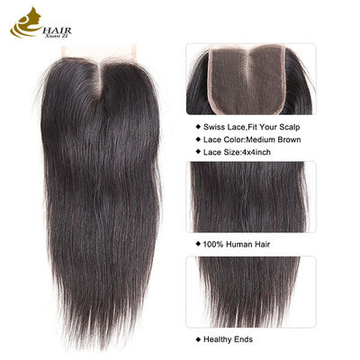 100% menselijk haar 4*4 kant sluiting Natuurlijke kleur Braziliaanse rechte kant sluiting
