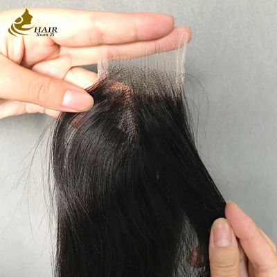 Steil natuurlijk zwart 2x6 Transparante Lace Human Hair Lace Sluiting