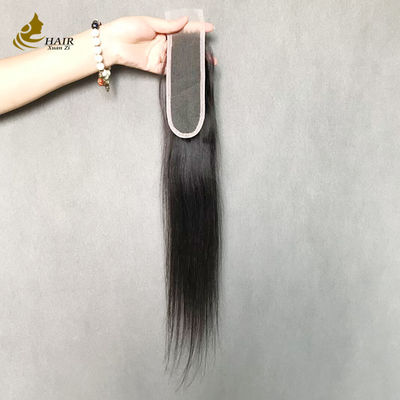 Steil natuurlijk zwart 2x6 Transparante Lace Human Hair Lace Sluiting