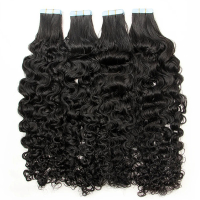 20 inch natuurlijke zwarte watergolf tape in menselijk haar extensies