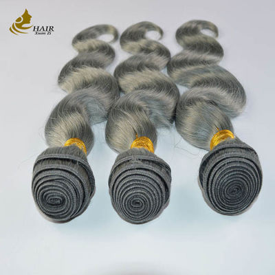 Grijze Ombre Mensenhaar Extensies Bundels 26 inch Met sluiting