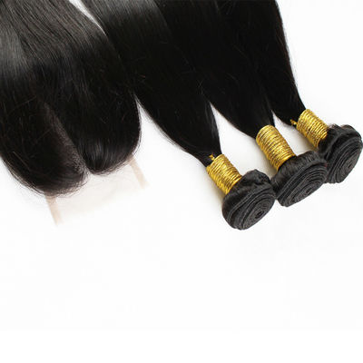 100g maagdelijke menselijke haarverlengingen Natural Black Straight met afsluiting