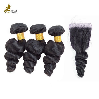 Dubbele weft maagdelijk menselijk haar bundels losse golf 8 inch-30 inch met sluiting