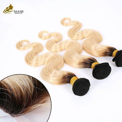 1B Blonde Ombre Human Hair Extensions Remy Weave Wig Bundles met sluiting