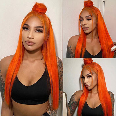 Ginger Orange Straight Lace Front Mensenhaar Peruken Vooropgepikt Voor Vrouwen
