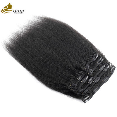Natuurlijke Kinky Straight Clip In Hair Extensions Bundels 30 inch OEM