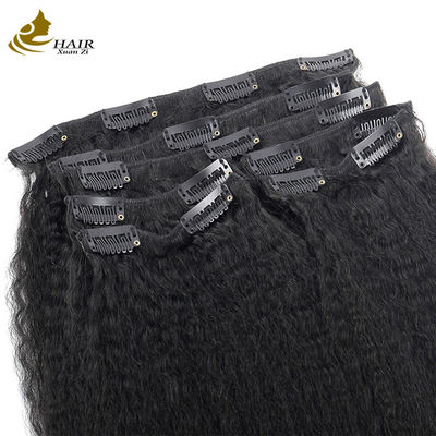 Natuurlijke Kinky Straight Clip In Hair Extensions Bundels 30 inch OEM