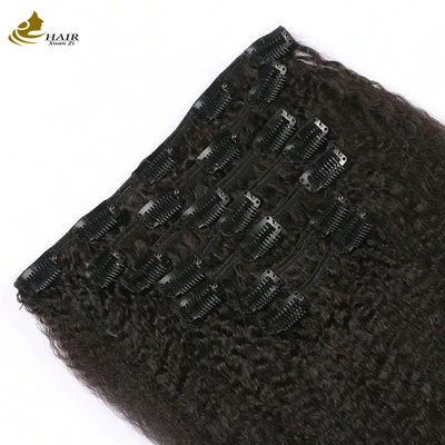 Fabriek Geleverde Yaki Kinky Krul Maleisische Maagdelijk Menselijk Haar Clip In Haarverlengingen 7 stuks Te Koop