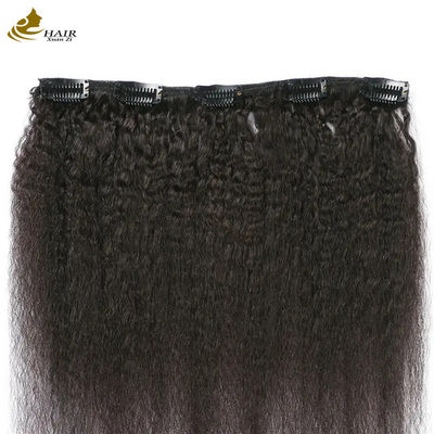 Fabriek Geleverde Yaki Kinky Krul Maleisische Maagdelijk Menselijk Haar Clip In Haarverlengingen 7 stuks Te Koop