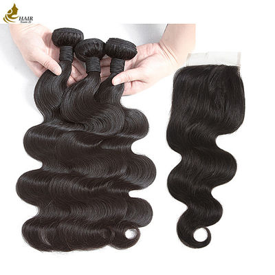 9A Indian Virgin Human Hair Weft Bundles met afsluiting OEM