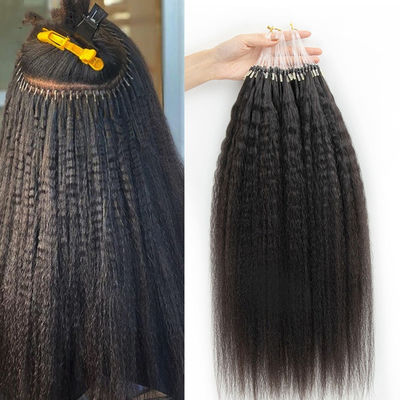 Kinky Straight Prebonded Nano Human Hair Extensions Natuurlijk Zwart 18 inch