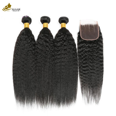 Kinky Straight Braziliaanse Mensenhaar Bundel Met Sluiting 8A/9A/10A