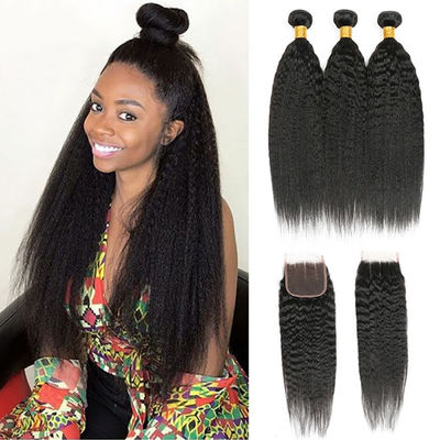 Kinky Straight Braziliaanse Mensenhaar Bundel Met Sluiting 8A/9A/10A