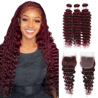 Deep Wave Ombre 99J Kleur Bourgondië Pruik Ombre Menselijk Haar Extensions Bundels Met Sluiting