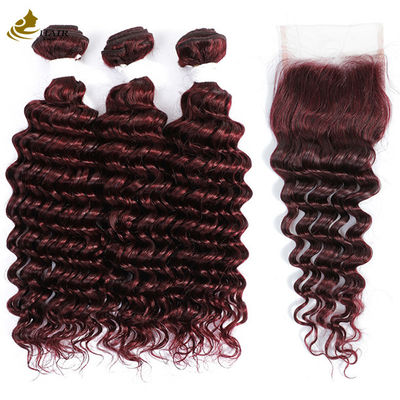 Ombre 99J Kleerloze Bourgogne pruik Mensenhaar extensies Diepe golf