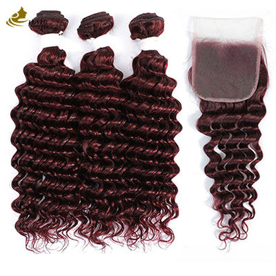 Ombre 99J Kleerloze Bourgogne pruik Mensenhaar extensies Diepe golf