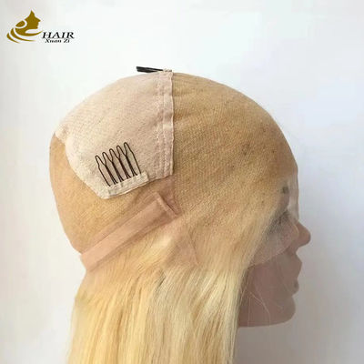 Volledige voorkant kant 613 Mensenhaar pruik Rechte Kleefloze blonde