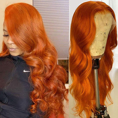 Oranje Ginger Mensenhaar losse golf aangepaste kant voorperuken