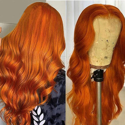 Oranje Ginger Mensenhaar losse golf aangepaste kant voorperuken