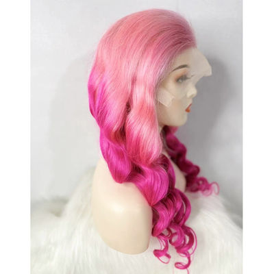 Persoonlijke roze kleur losse golf menselijk haar kant pruik te koop