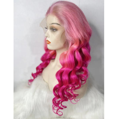 Persoonlijke roze kleur losse golf menselijk haar kant pruik te koop