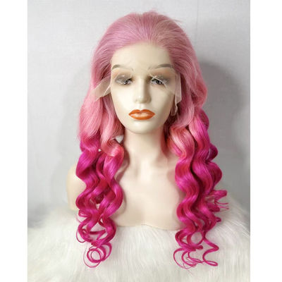 Persoonlijke roze kleur losse golf menselijk haar kant pruik te koop