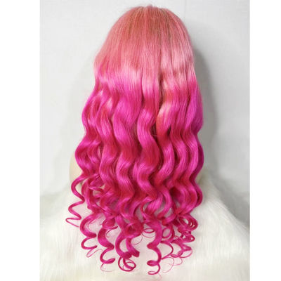 Persoonlijke roze kleur losse golf menselijk haar kant pruik te koop