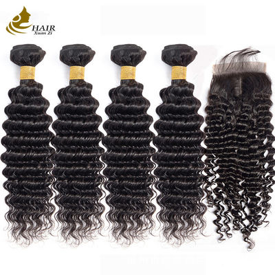 Groothandel Deep Wave Hair Weaving Natural Black 100 Virgin Remy Mensenhaar Bundels