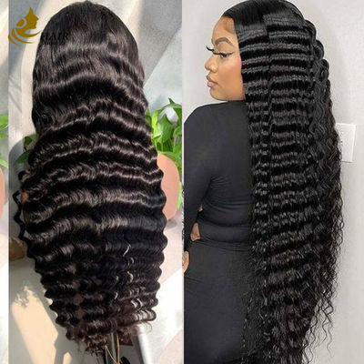 13*4 kant diep krullend golvend menselijk haar pruiken natuurlijke zwarte maagdelijke haar pruik