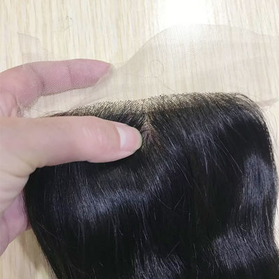 Pass The Needle Mensenhaar kant sluit 4*4 Transparante kant lichaam golf natuurlijke zwarte sluiting