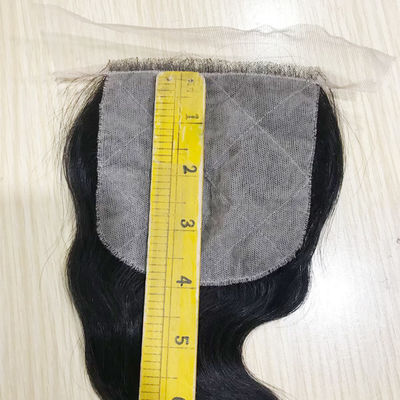 Pass The Needle Mensenhaar kant sluit 4*4 Transparante kant lichaam golf natuurlijke zwarte sluiting