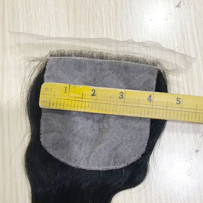 Pass The Needle Mensenhaar kant sluit 4*4 Transparante kant lichaam golf natuurlijke zwarte sluiting