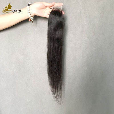 Steil natuurlijk zwart 2x6 Transparante Lace Human Hair Lace Sluiting