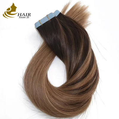 Aangepaste Kleur 100% Echt Maagdelijk Menselijk Haar Tape In Hair Extensions Steil Menselijk Haar Extensions