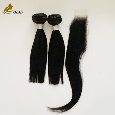 2 Stukken 10 inch Haar Bundels En HD 2*6 Haar Sluiting Maagdelijk Menselijk Haar Natuurlijk Zwart Steil Haar Weefsel