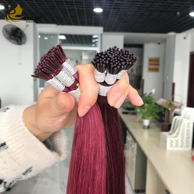 Groothandel Cuticula Uitgelijnde I Tip Human Hair Extensions Bourgondië En 99J Kleur Steil Haar Extensions