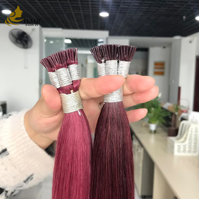 Groothandel Cuticula Uitgelijnde I Tip Human Hair Extensions Bourgondië En 99J Kleur Steil Haar Extensions