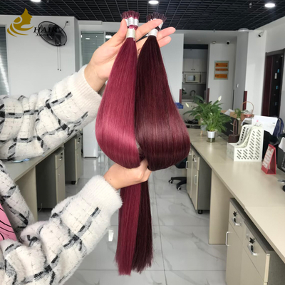 Groothandel Cuticula Uitgelijnde I Tip Human Hair Extensions Bourgondië En 99J Kleur Steil Haar Extensions